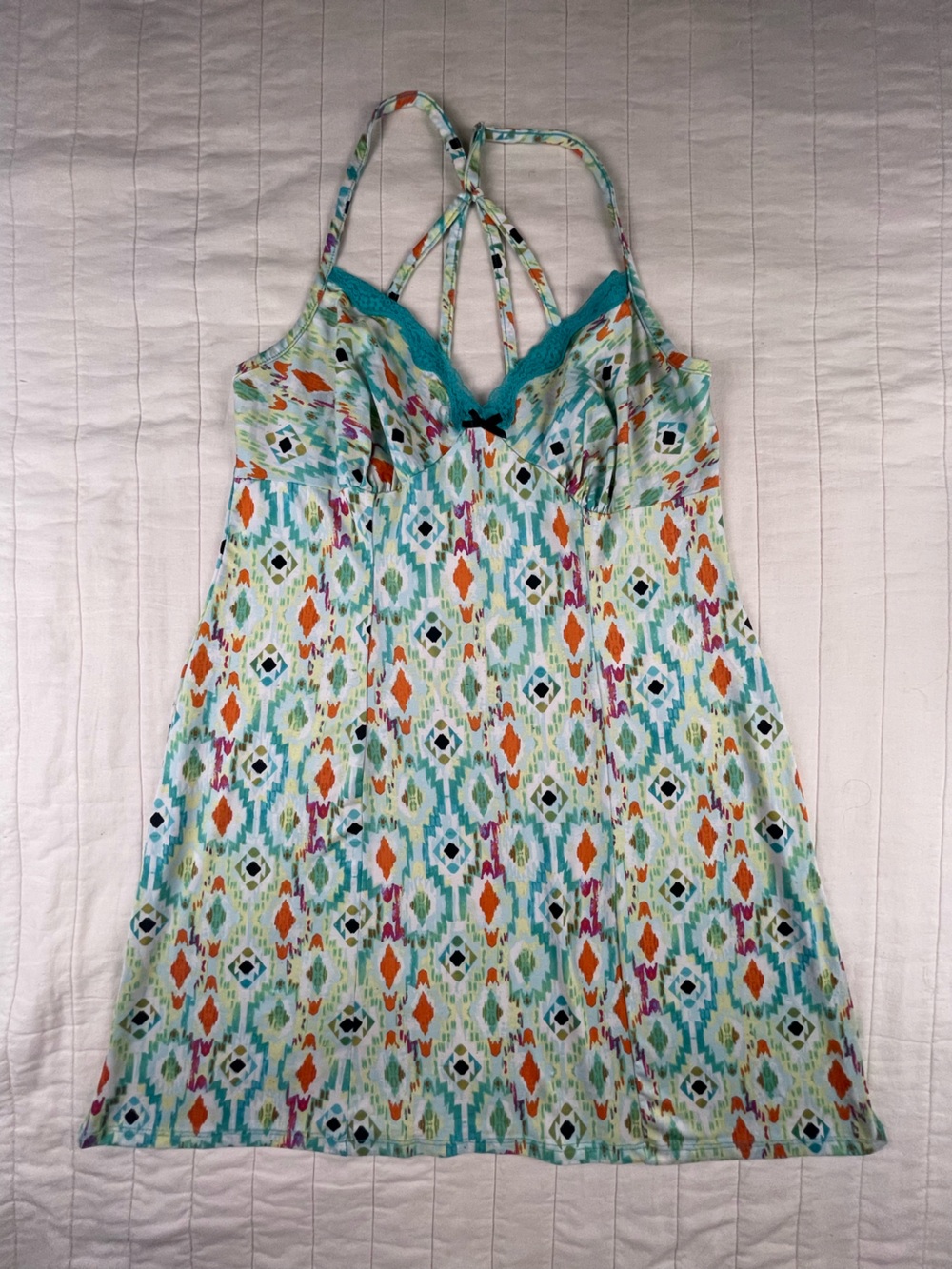 Secret Treasures Teal Multicolor Aztec Print Slip Dress Nightgown Medium